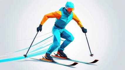 Giant Slalom Ski Racer silhouette. Color illustration - obrazy, fototapety, plakaty