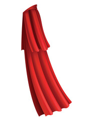 Superhero red cape in side view. Scarlet fabric silk cloak. Mantle costume or cover cartoon vector illustration