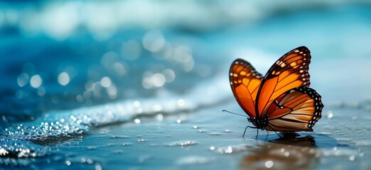 Fototapeta na wymiar a butterfly that is sitting on the water's surface