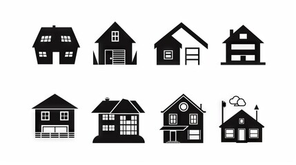 Fototapeta premium Collection of monochrome residential buildings set against blank backdrop