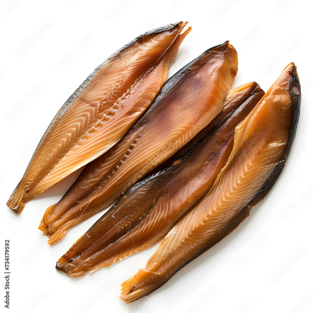 Wall mural smoked fish fillet isolated on white background