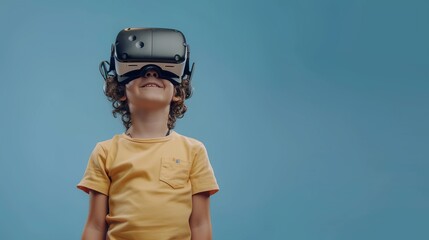 a young boy wearing a virtual reality headset