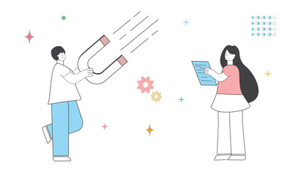 Revolutionize your business with dynamic vector illustrations. Explore flat character for marketing success, lead generation, and attracting customers making money. Elevate sales and profitability.