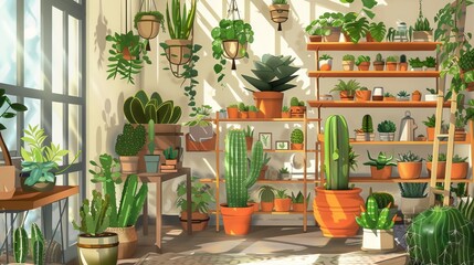 Fototapeta na wymiar Houseplant collection in a sunlit room, adding life to the interior design