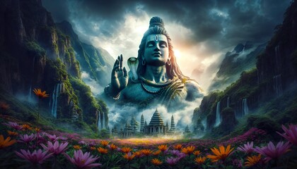 Giant Lord Shiva statue and enchanted valley of flowers