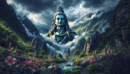 Giant Lord Shiva statue and enchanted valley of flowers