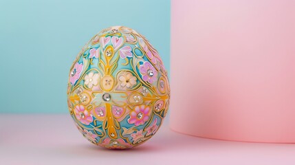 A vibrant Easter egg displayed on a holiday table