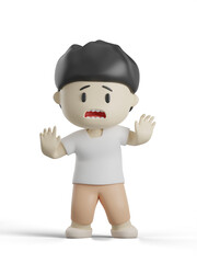 3d character with shocked pose on transparent background, A man with shocked pose, Cartoony male character, Casual look character, PNG, Isolated