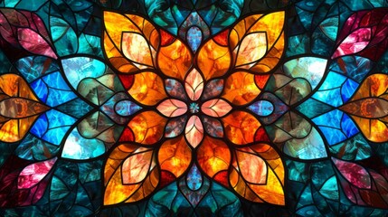 Stained glass window background with colorful abstract.