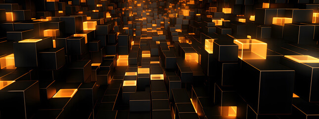 Fototapeta premium a black & orange color flame brick background, in the style of cubo-futurism, dark gold, greeble