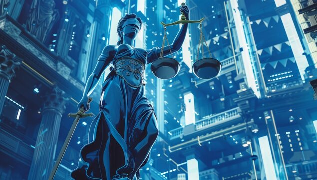 computer technology, digital devices, law scale, balance of justice Generative AI