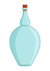 Glass bottle cartoon style vector icon. Vector blank and empty wine bottle