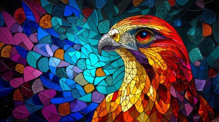 Obraz premium Stained glass window background with colorful Falcon or eagle abstract