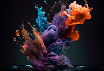 multicolored paint spreads underwater. Generative AI