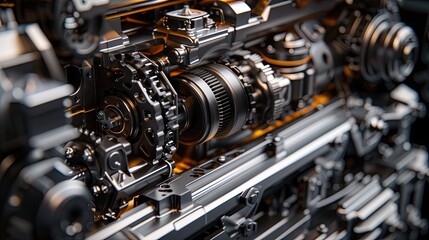 Fototapeta premium Mechanical precision - transmission gears closeup, industrial technology stock photo