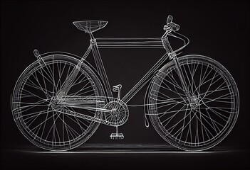 One line bicycle. Single line art. Black and white bicycle illustration. Generative AI