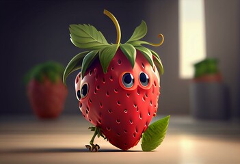 Cute Cartoon Strawberry Character (Generative AI)