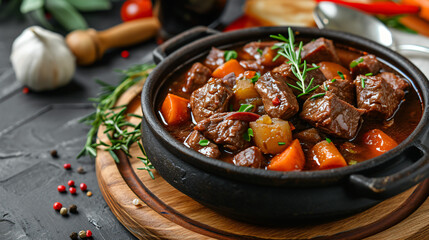 Beef and Carrot Stew in a Pot. 