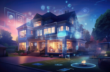 Obraz premium Digital composite of smart House with network interface In the evening