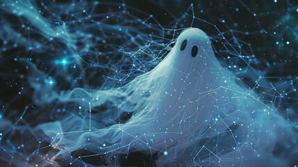 A ghost intertwined with the majestic forms of various constellations as a 3D animator might convey - obrazy, fototapety, plakaty