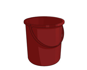 red plastic bucket illustration, cutout in transparent background