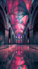 An abstract interpretation of serenity enveloped in a gothic cathedral for a dynamic 3D animator - obrazy, fototapety, plakaty