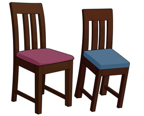 set of wooden chair 2D illustration, cutout, high-res clipart image