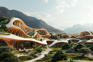 Fototapeta premium Modern eco-friendly homes in lush greenery