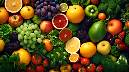 fresh fruits and vegetables background generated AI