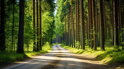 Countryside road among the trees. Masuria Poland - obrazy, fototapety, plakaty