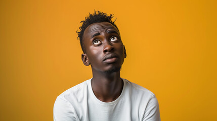 Fototapeta premium North African Man Exuding Regret and Remorse, Isolated on Solid Background - Copy Space Available