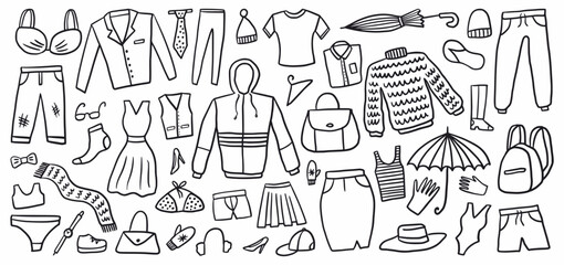 Vector collection of hand-drawn clothes in the style of doodles