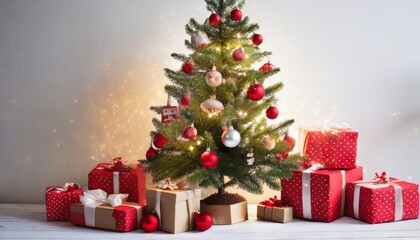 Fototapeta na wymiar christmas tree and presents on white