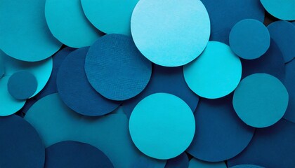 deep blue turquoise abstract background of paper circles pattern of different size fly perspective top view backdrop for advertising design card poster flyer text in rich luxury modern style
