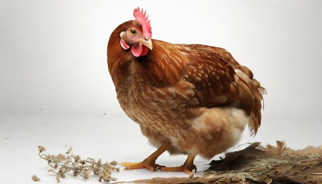 Brown Hen On White Studio Shot Chicken