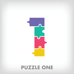 Creative puzzle number 1 logo. Unique color transitions. Education and reading and growth stage logo template. vector