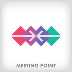 Creative meeting point arrow logo. Unique color transitions. Guidance, wayfinding and combination logo template. vector