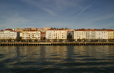 Cantabria, Bay of Santander, building of bayside promenade seen from the water level
