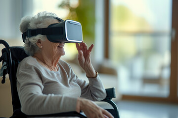 Immersed in Experience: Elderly Woman Embracing Virtual Reality