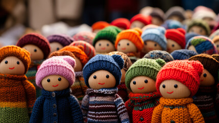 Fototapeta na wymiar Hand Knitted Dolls at Craft Fair