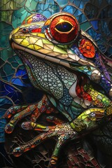 Fototapeta premium Stained glass window background with colorful Frog abstract.