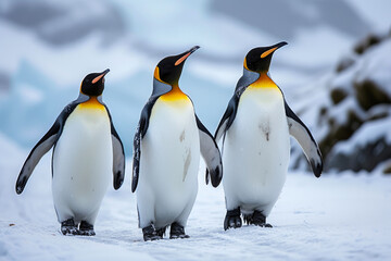 Powdery Promenade: Penguins Amidst Snow