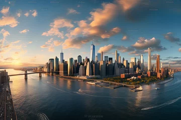 Tuinposter Aerial panoramic cityscape sunset view of new york City skyline © pixeness