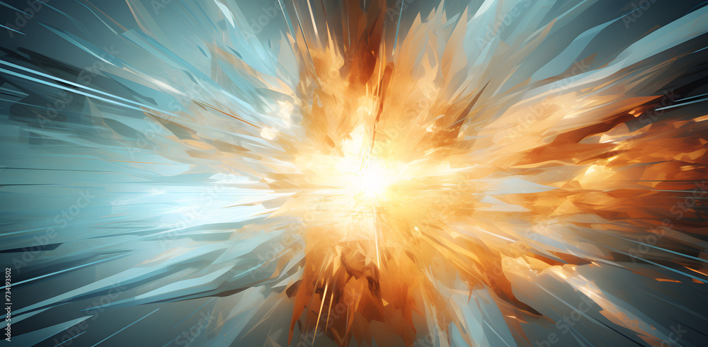 Wall mural an abstract image of an explosion, in the style of delicate fantasy worlds, dark orange and light azure, photorealistic fantasies, abstraction-création, large canvas format