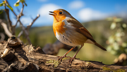 A cute blue tit perching on a branch, singing in nature generated by AI