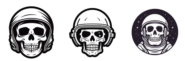 set of skull wearing helmet astronaut  vector illustration isolated transparent background logo, cut out or cutout t-shirt design