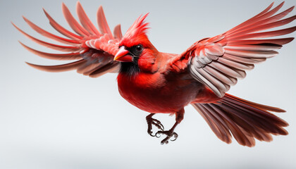 Fototapeta premium A vibrant macaw flying freely, showcasing its colorful feathers generated by AI
