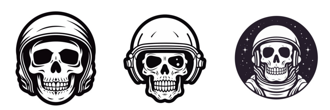 set of skull wearing helmet astronaut  vector illustration isolated transparent background logo, cut out or cutout t-shirt design