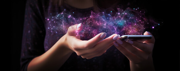 Close up photo of a woman hands using mobile smart phone