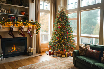 Holiday Harmony: Modern Living Room Transformed with Christmas Charm